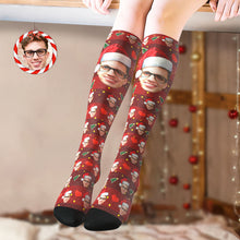 Custom Knee High Socks Personalized Big Face Christmas Socks Christmas Tree