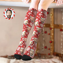Custom Knee High Socks Personalized Face Christmas Socks Snowflake