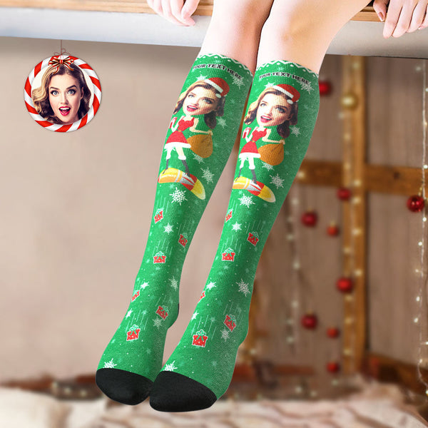 Custom Knee High Printed Picture Personalized Face Christmas Socks Pinup Girl