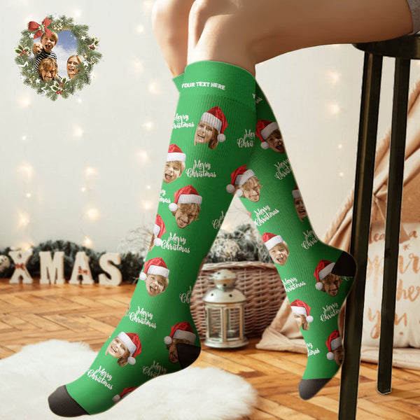 Custom Knee High Socks Personalized Face Socks Merry Christmas