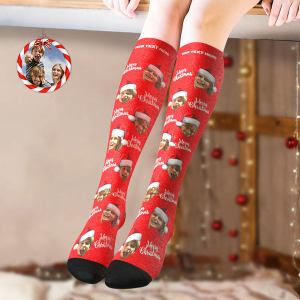 Custom Knee High Socks Personalized Face Socks Merry Christmas