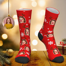 Christmas Gifts Custom Cute Antler Socks Personalized Face Socks