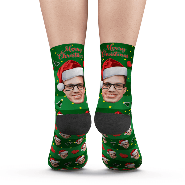 Custom Christmas Tree Photo Socks With Text