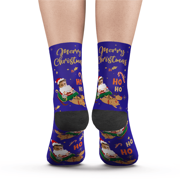 Custom Merry XMAS Photo Socks With Text
