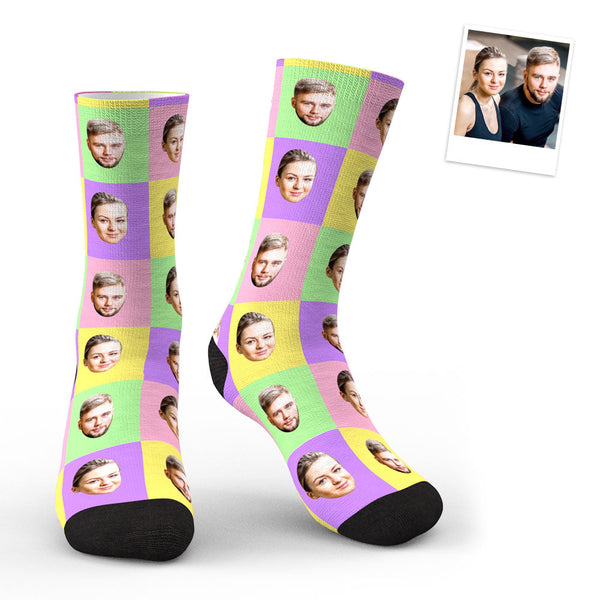 3D Preview Custom Face Socks Colorful Square Personalized Funny Socks - SantaSocks