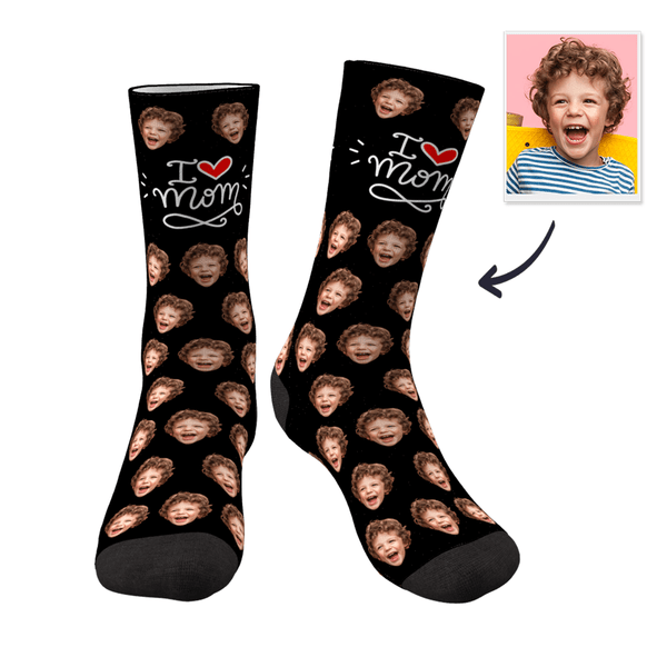 I Love Mom Custom Face Socks Mother's Day Gifts