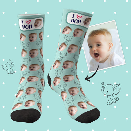 Custom Face Socks Elephant I Love Mom Best Gifts For Mom