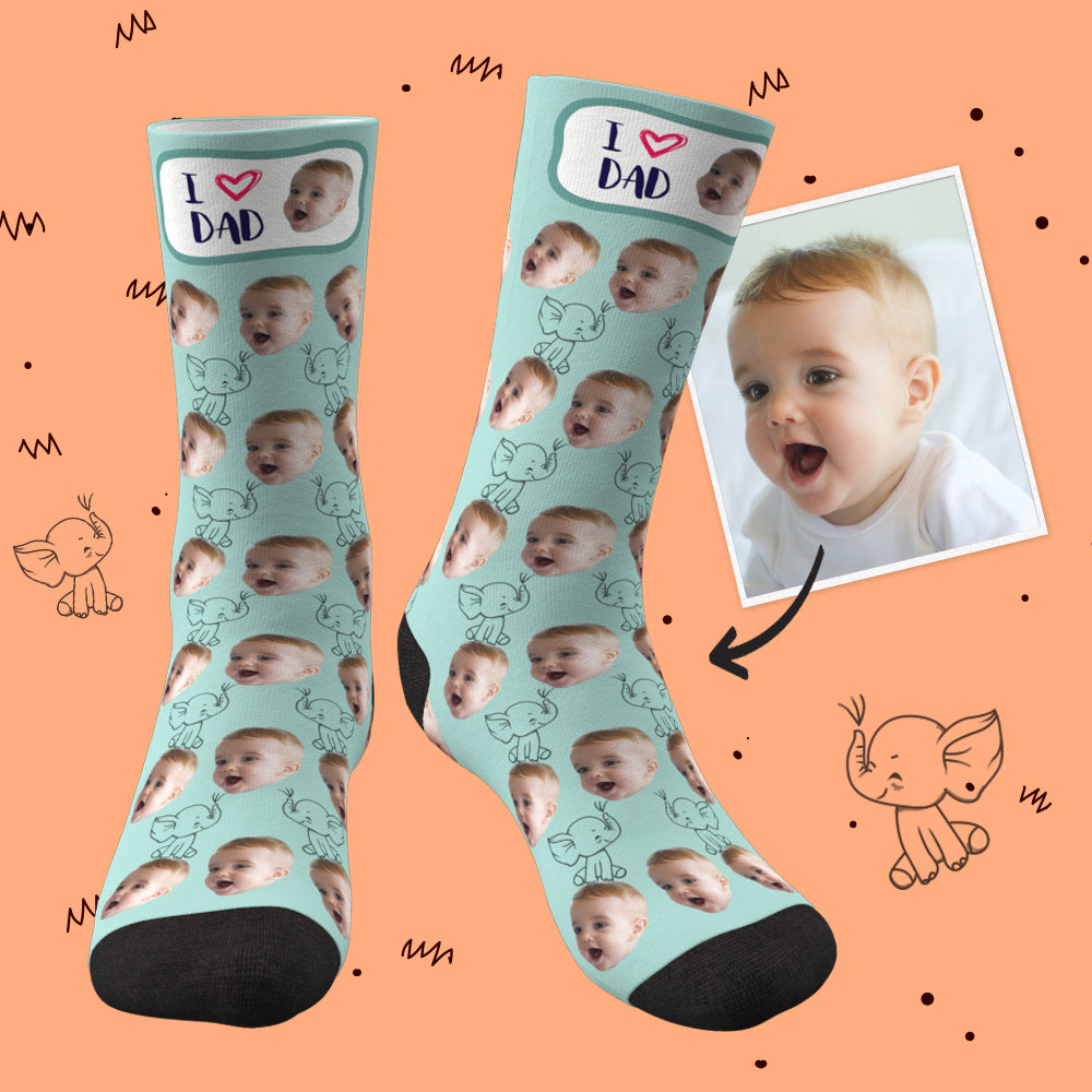 Custom Face Socks Elephant I Love Dad Best Gifts For Dad