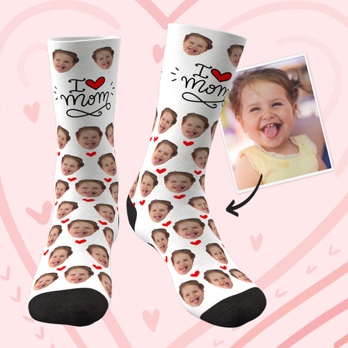 Mother's Day Gift - Custom Face Socks Heart I Love Mom Best Gifts For Mom