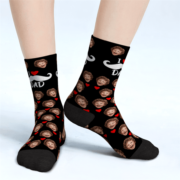 Custom Face Socks Heart I Love Dad Best Gifts For Dad
