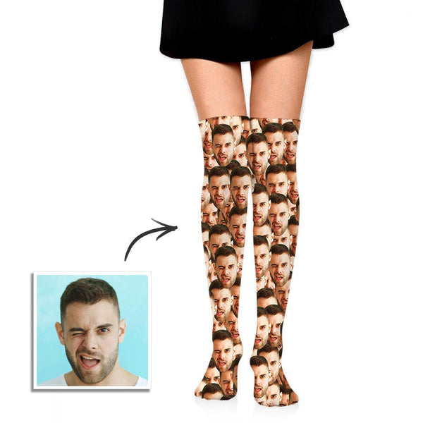 Personalized Face Mash Socks Custom Knee High Printed Picture