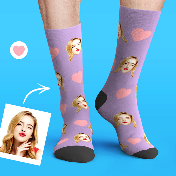 3D Preview Custom Personalized Face Socks - Love Heart