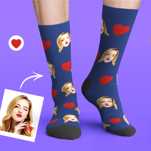 3D Preview Custom Personalized Face Socks - Love Heart