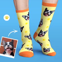 Custom Personalized Photo Pet Face Socks-Bone And Footprint