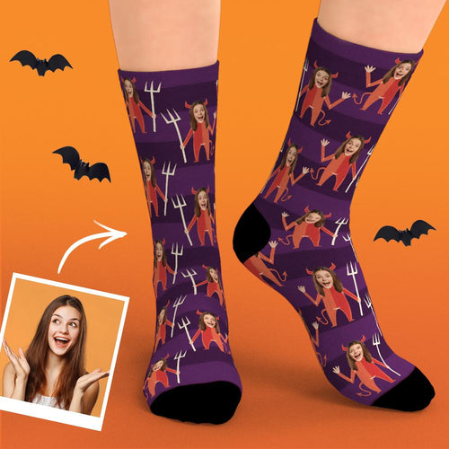 Custom Face Socks Funny Face Little Devil Halloween Gifts