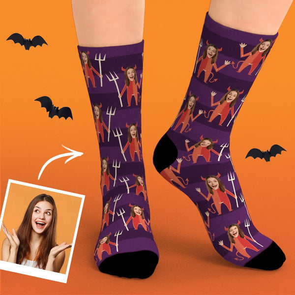 Custom Face Socks Funny Face Little Devil Halloween Gifts