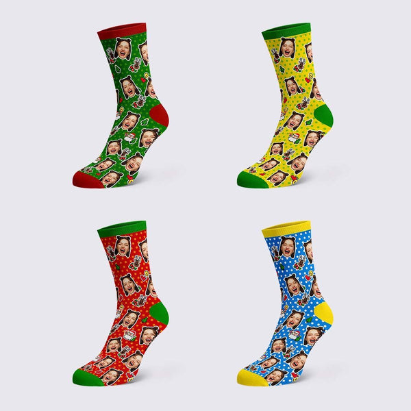 Custom Christmas Socks Dog Face Dots Photo Socks