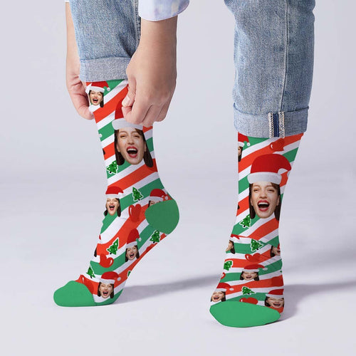 Custom Santa Hats Face Socks Heart Diagonal stripes