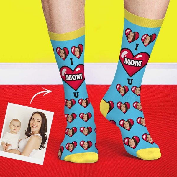 Mother's Day Gift - I Love Mom Custom Face Socks Gift