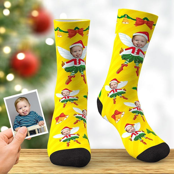 Personalized Face Elf Socks Christmas Gift Bowknot
