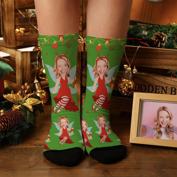 Personalized Face With Wings Elf Socks Christmas Present