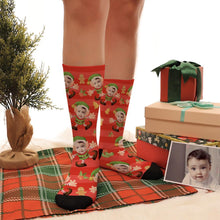 Custom Photo Christmas Gifts Elf Socks Red Stripes