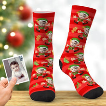 Custom Photo Christmas Gifts Elf Socks Red Stripes