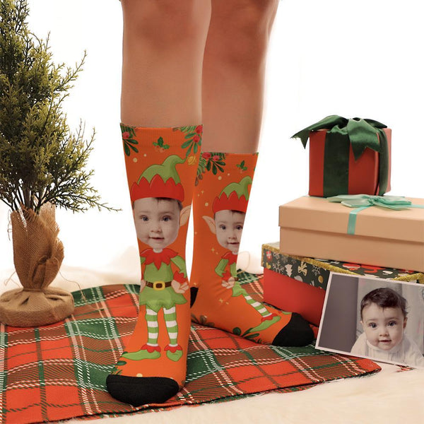Personalized Photo Cute Elf Socks Best For Kids