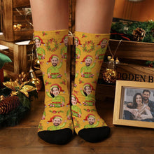 Custom Photo Bowknot Yellow Elf Socks Christmas Gift