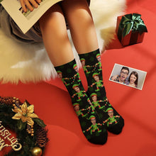 Custom Photo Funny Couple Elf Socks Black Best Gift