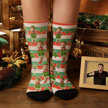 Personalized Photo Color Bar Elven Socks With Tree