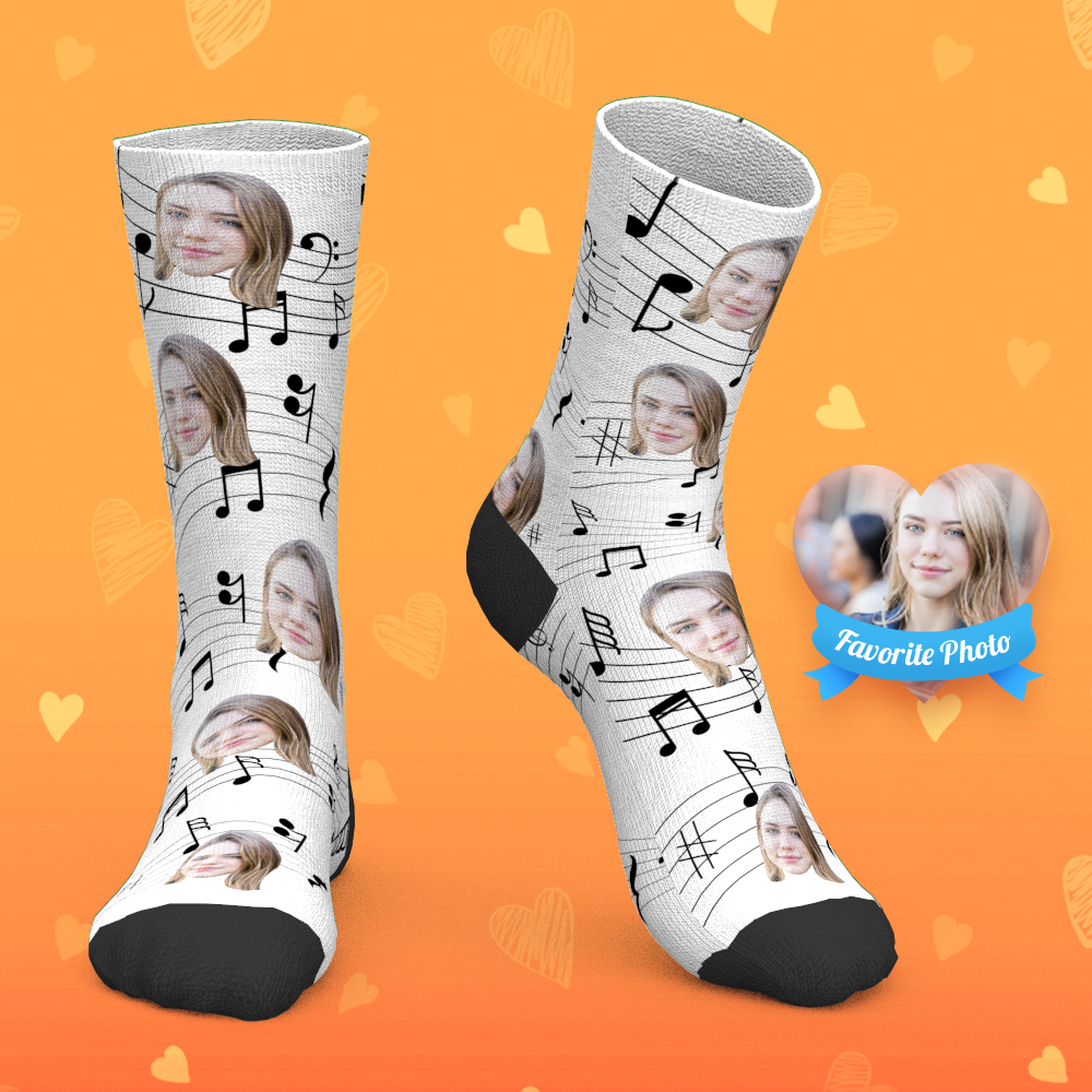 Custom Socks Personalized Photo Socks Music Notes Cute Odd Socks
