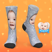Custom Socks Personalized Face Socks Shiny Zipper