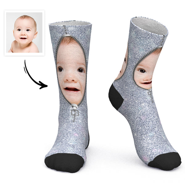 Custom Socks Face Socks Shiny Zipper