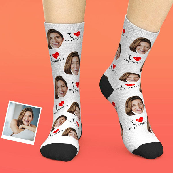 Custom Face Socks Add Pictures And Name Mother's Day Gift - I Love My Mom