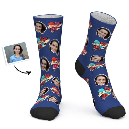 Mother's Day Gift - Custom Socks Personalized Photo Socks I Love Mom