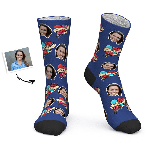 Mother's Day Gift - Custom Socks Personalized Photo Socks I Love Mom