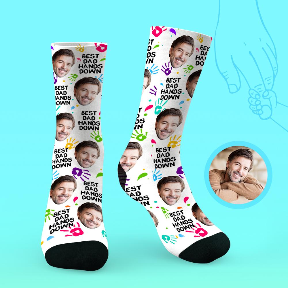 Custom Face On Socks Personalized Photo Socks Best Father's Gifts Idea - Best Dad Hands Down