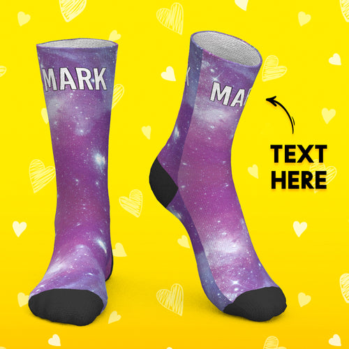 Custom Socks Personalized Socks with Text Purple Starry Sky