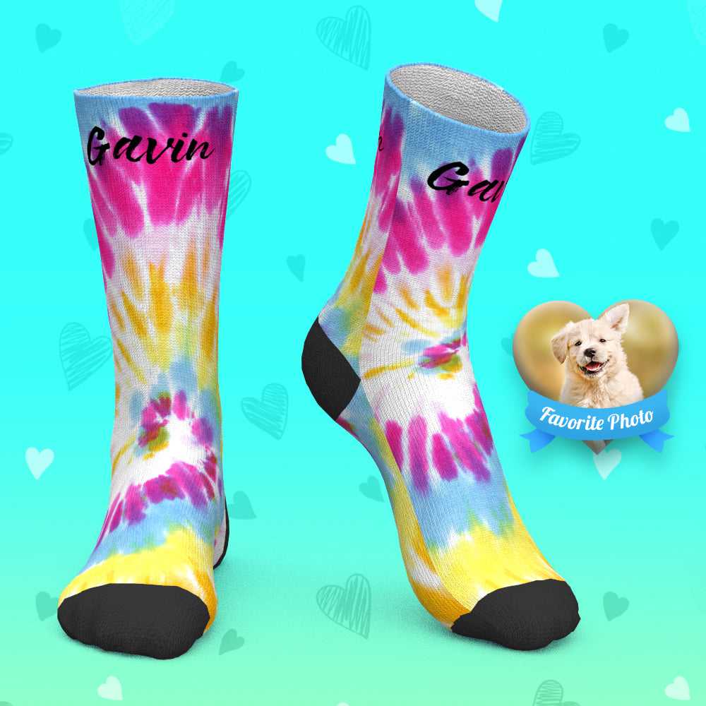 Custom Socks Personalized Socks with Text Colourful Tie Dye Socks