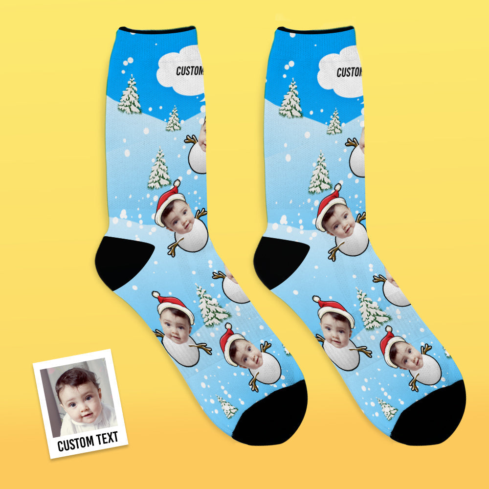 Christmas Custom Cute Snowman Socks With Text