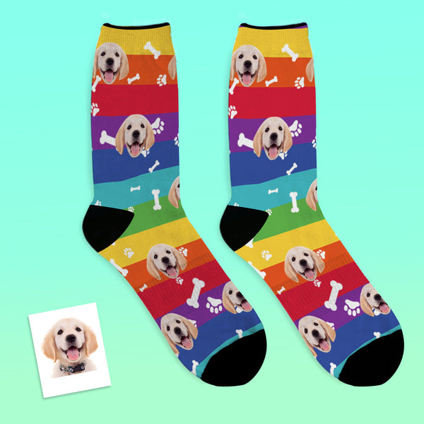Custom Photo Socks Rainbow Socks Dog Add Pictures And Name