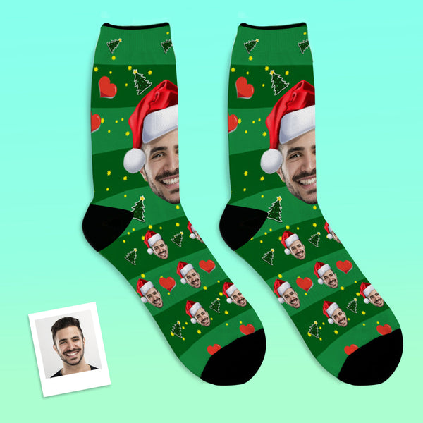 Custom Face Socks Christmas Tree Photo Socks Funny Gifts