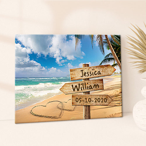 Hawaii Beach Custom Name Vintage Street Sign Canvas With DIY Frame Intersection Street Painting Valentine Gifts