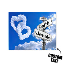 Heart Shaped Clouds Sky Personalized Name Street Sign Canvas With DIY Frame Crossroad Art Canvas Painting Valentine Gifts
