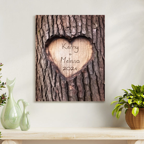 Custom Name Imitation Wood Grain Canvas Painting Personalized Romantic Couple Valentine Gifts
