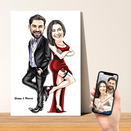 Custom Couple Portrait Caricature Canvas Print Personalized Wall Art Painting Canvas