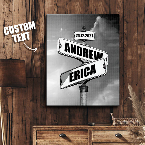 Personalized Name Canvas With Year Date Vintage Crossroad Street Sign Canvas Anniversary Gift For Couples