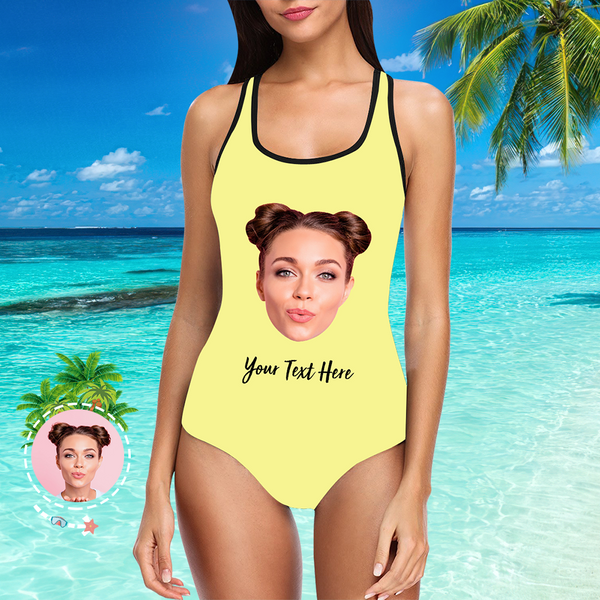 Custom Face Photo Women's One Piece Sexy Swimsuit with Text Summer Clothes