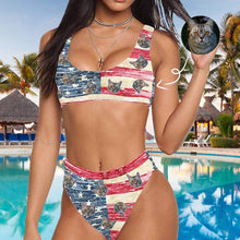 Custom Face Sport Bikini Women's Photo High Waisted Swimsuit - American Flag